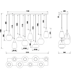 Lampadari Cucina-Selezionato da Mazzolaluce Lampadario cromato da cucina 8 diffusore vetro h150 cm max