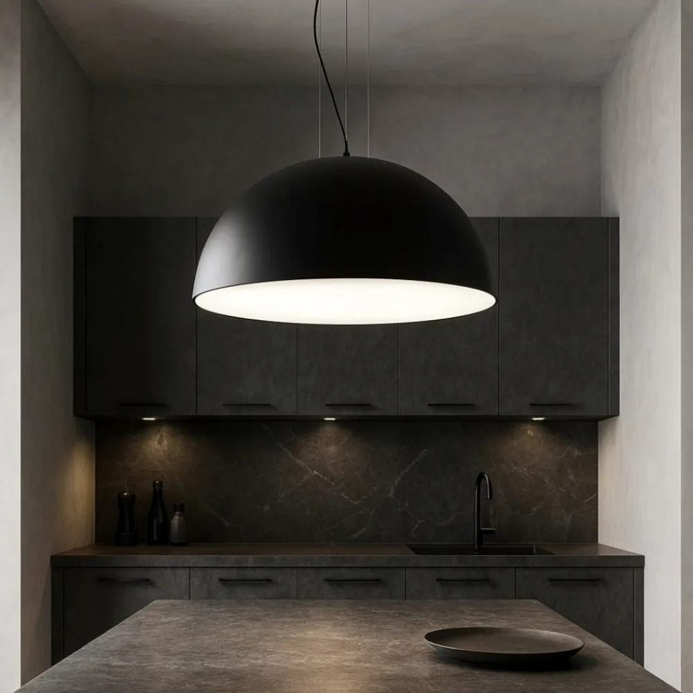 Lampadari Cucina-Selezionato da Mazzolaluce Lampadario cupola 70cm nero per cucina