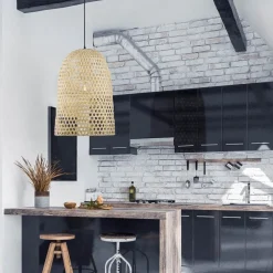 Lampadari Cucina-Selezionato da Mazzolaluce Lampadario cupola 40 cm rattan naturale per sala da pranzo