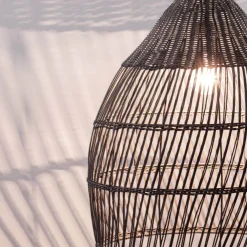 Lampadari Cucina-Selezionato da Mazzolaluce Lampadario cupola di rattan grigio 42 cm per cucina