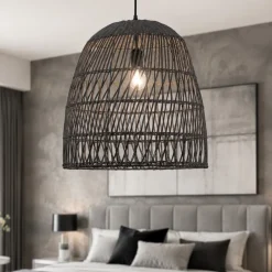 Lampadario Camera Da Letto-Selezionato da Mazzolaluce Lampadario cupola di rattan grigio 46 cm per camera da letto