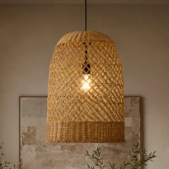 Lampadari Moderni-Selezionato da Mazzolaluce Lampadario cupola di rattan miele intrecciato 41 cm per sala da pranzo