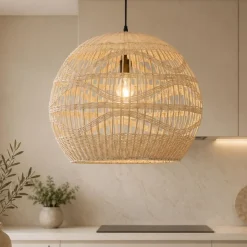 Lampadari Cucina-Selezionato da Mazzolaluce Lampadario cupola di rattan naturale 49 cm per cucina