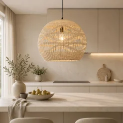 Lampadari Cucina-Selezionato da Mazzolaluce Lampadario cupola di rattan naturale 49 cm per cucina