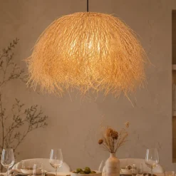 Lampadari Cucina-Selezionato da Mazzolaluce Lampadario cupola fili di rattan naturale per tavolo sala da cucina