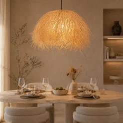 Lampadari Cucina-Selezionato da Mazzolaluce Lampadario cupola fili di rattan naturale per tavolo sala da cucina