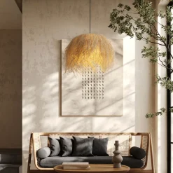 Lampadari Cucina-Selezionato da Mazzolaluce Lampadario cupola fili di rattan naturale per tavolo sala da cucina