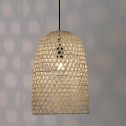 Lampadari Moderni-Selezionato da Mazzolaluce Lampadario cupola in rattan naturale 30 cm