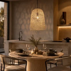 Lampadari Moderni-Selezionato da Mazzolaluce Lampadario cupola in rattan naturale 30 cm