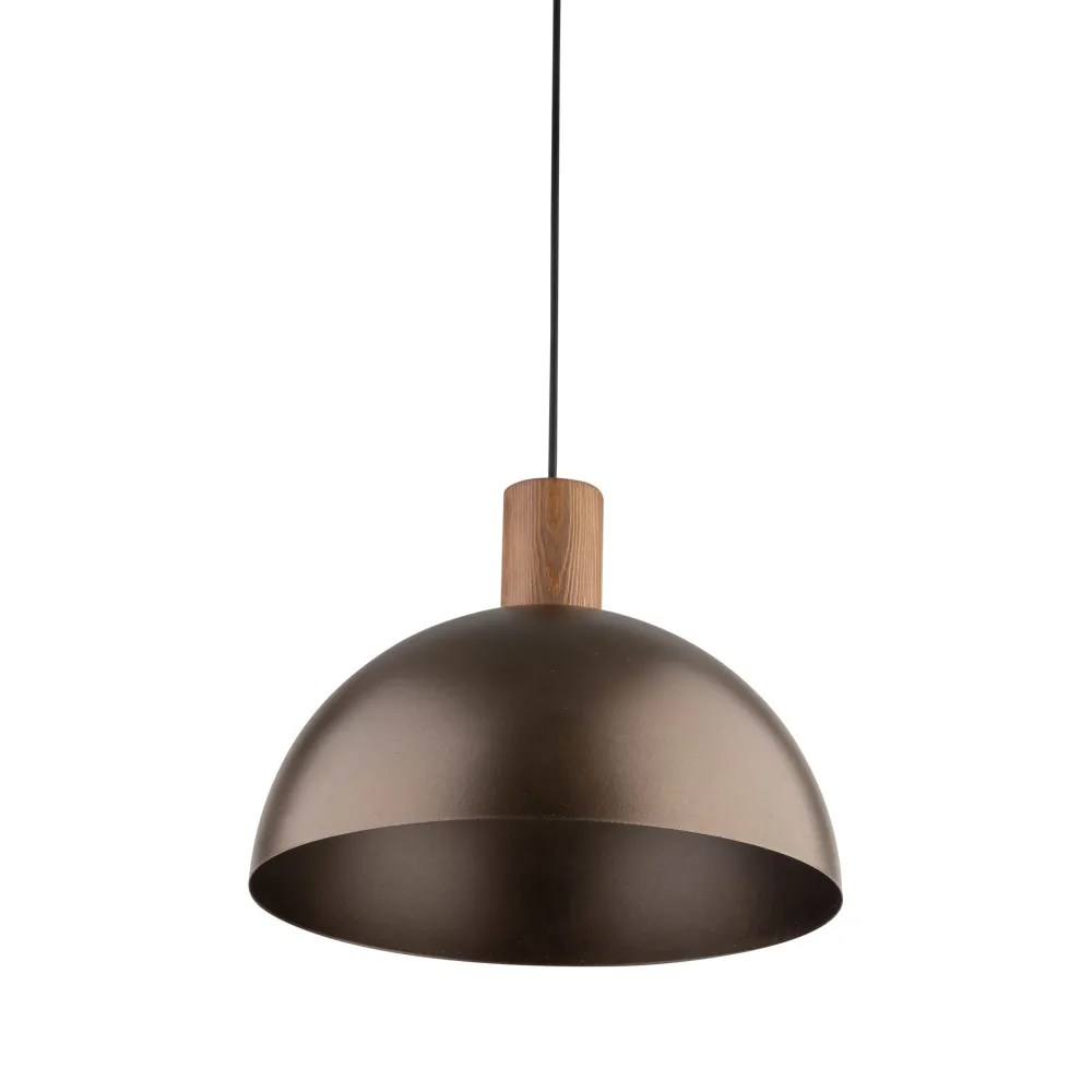 Lampadari Cucina-Selezionato da Mazzolaluce Lampadario cupola marrone in metallo inserti legno pino per cucina