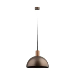 Lampadari Cucina-Selezionato da Mazzolaluce Lampadario cupola marrone in metallo inserti legno pino per cucina