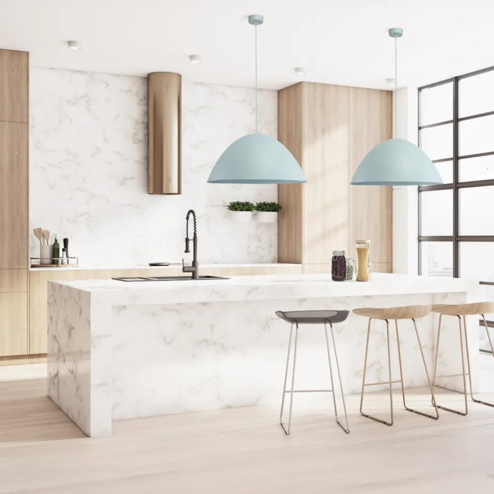 Lampadari Cucina-Selezionato da Mazzolaluce Lampadario cupola metallo celeste 50cm per cucina