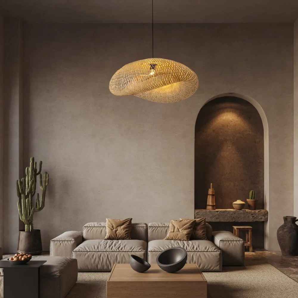 Lampadari Cucina-Selezionato da Mazzolaluce Lampadario da cucina boho in rattan bambu 76 cm