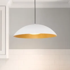 Lampadari Cucina-Selezionato da Mazzolaluce Lampadario da cucina cupola bianca e legno led 3000k dimmerabile