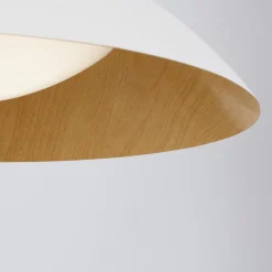 Lampadari Cucina-Selezionato da Mazzolaluce Lampadario da cucina cupola bianca e legno led 3000k dimmerabile