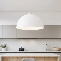 Lampadari Cucina-Selezionato da Mazzolaluce Lampadario da cucina cupola 40cm di vetro bianco