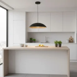 Lampadari Cucina-Selezionato da Mazzolaluce Lampadario da cucina cupola nera e legno led 3000k dimmerabile