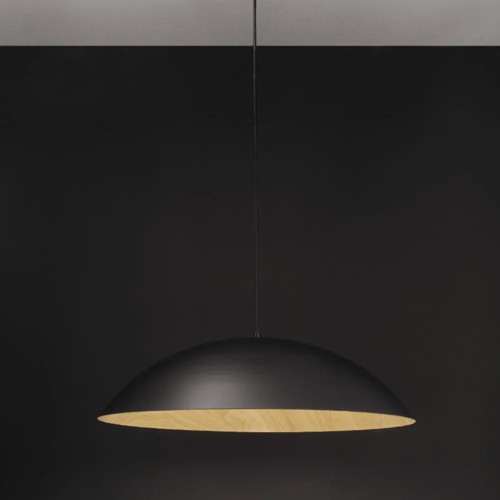 Lampadari Cucina-Selezionato da Mazzolaluce Lampadario da cucina cupola nera e legno led 3000k dimmerabile