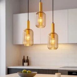 Lampadari Cucina-Selezionato da Mazzolaluce Lampadario da cucina 3 luci con portalampada in vetro