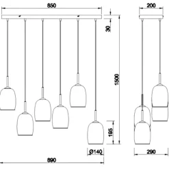 Lampadari Cucina-Selezionato da Mazzolaluce Lampadario da cucina 6 luci con paralumi in vetro