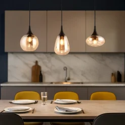 Lampadari Cucina-Selezionato da Mazzolaluce Lampadario da cucina 3 luci vetro ambrato