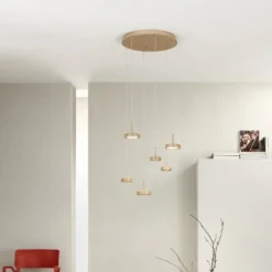 Lampadari Cucina-Ondaluce Lampadario da cucina moderna nina oro 6 luci led 3000k dimmerabile