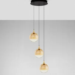 Lampadari Cucina-Selezionato da Mazzolaluce Lampadario da cucina moderna 3 vetri ambra sfere led 3000k