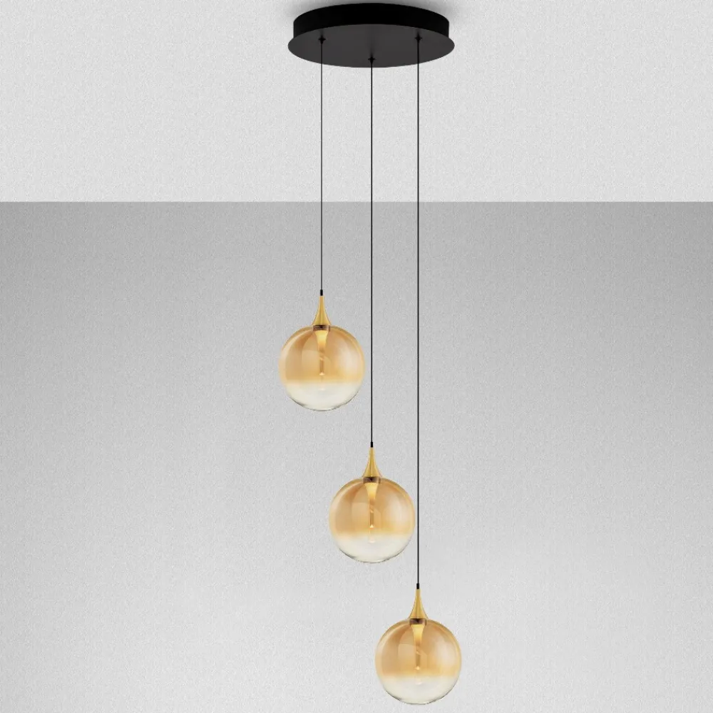 Lampadari Cucina-Selezionato da Mazzolaluce Lampadario da cucina moderna 3 vetri ambra sfere led 3000k
