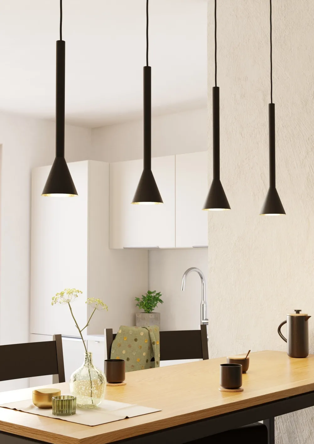 Lampadari Cucina-Eglo Lampadario da cucina nero oro 4 luci cortaderas