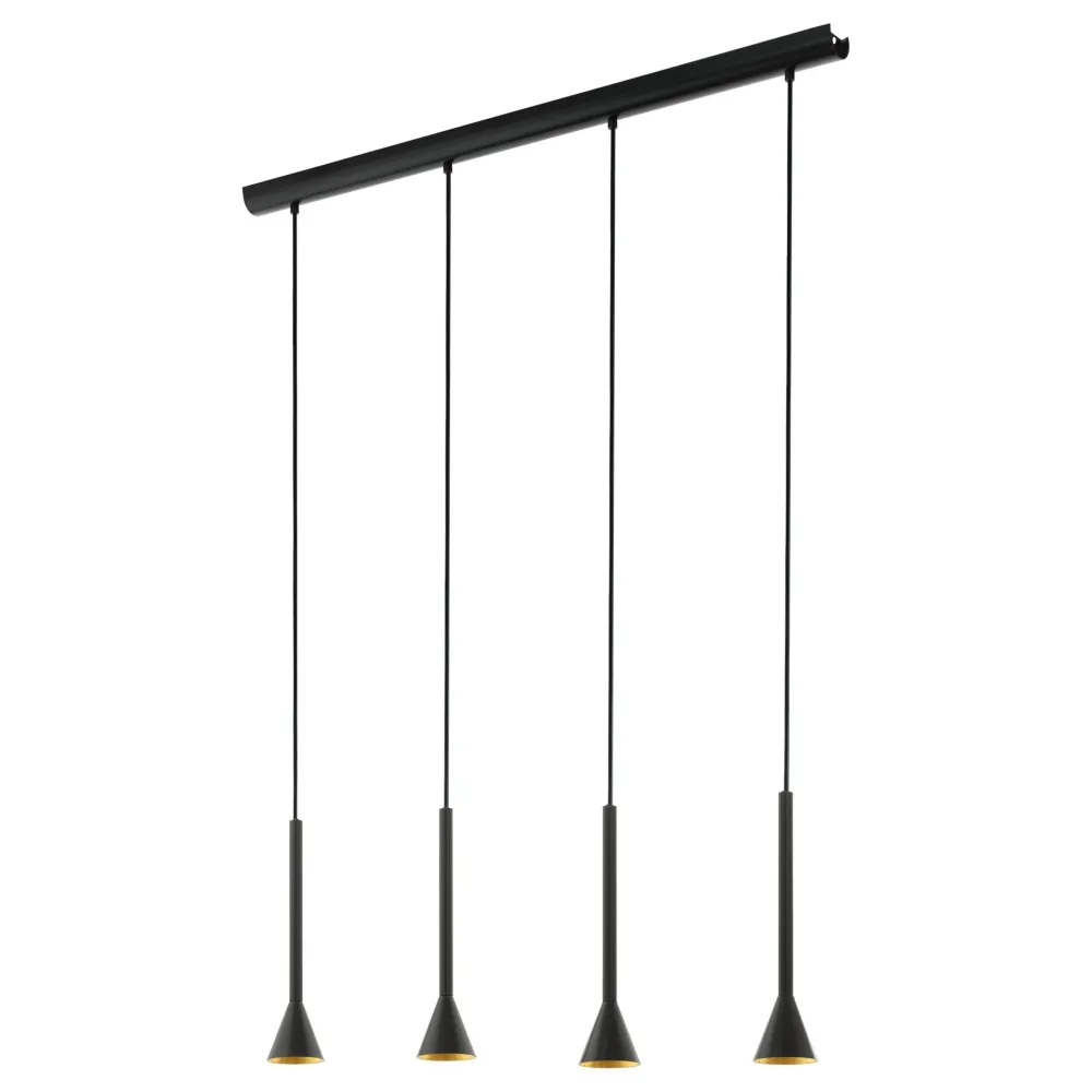 Lampadari Cucina-Eglo Lampadario da cucina nero oro 4 luci cortaderas