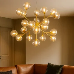 Lampadari Moderni-Maytoni Lampadario dallas moderno oro per soggiorno vetri sfere ambra trasparente