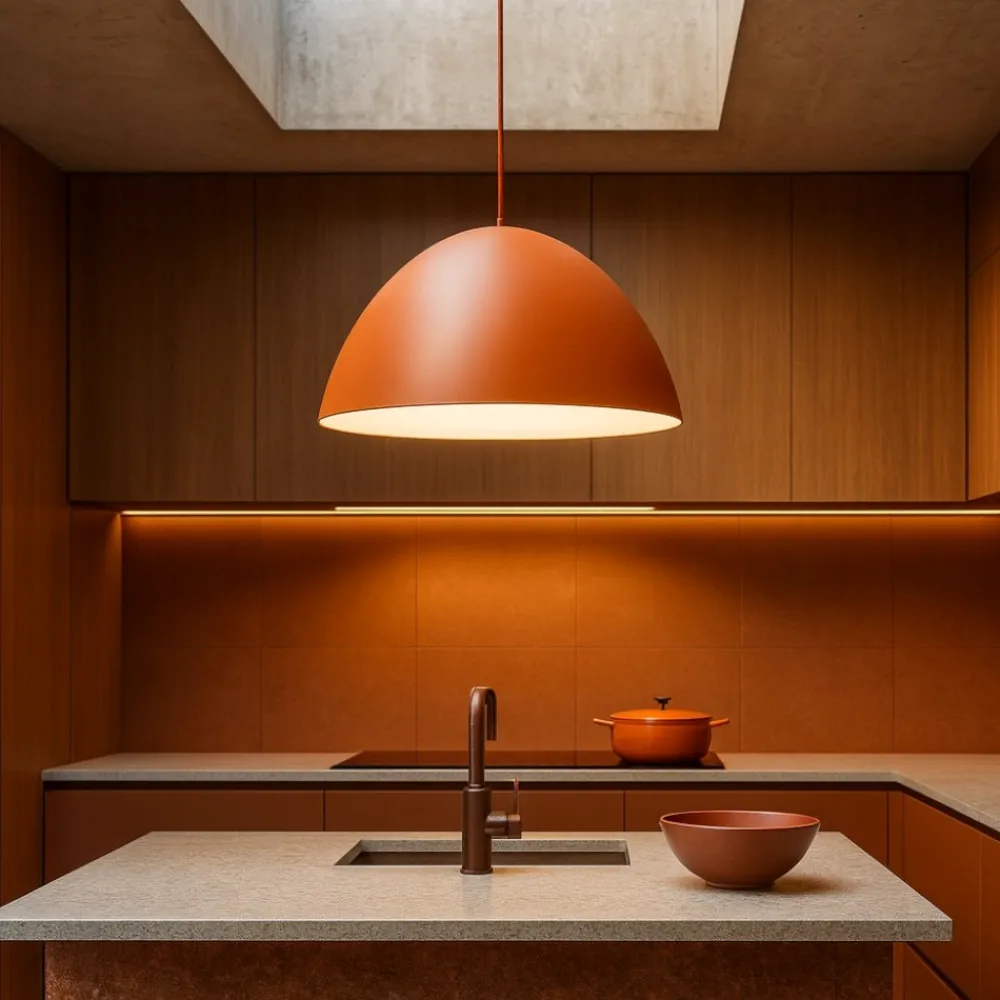 Lampadari Cucina-Selezionato da Mazzolaluce Lampadario da tavolo cupola di metallo 50cm colore mattone