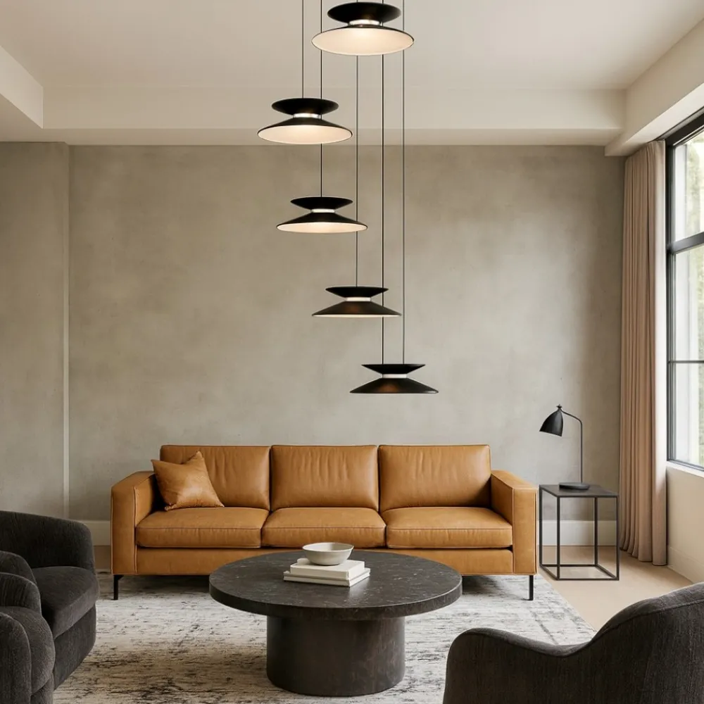 Lampadari Moderni-Selezionato da Mazzolaluce Lampadario design con pendenti nero oro per da pranzo moderna