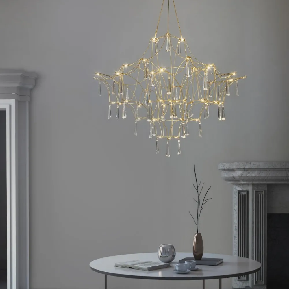 Lampadari Moderni-Selezionato da Mazzolaluce Lampadario design elegance con cristalli oro led 20w 3000k per salotto