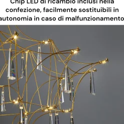 Lampadari Moderni-Selezionato da Mazzolaluce Lampadario design elegance con cristalli oro led 20w 3000k per salotto