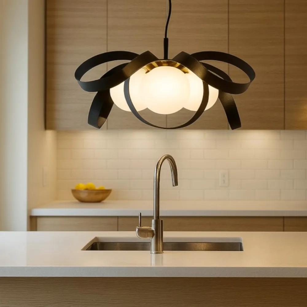 Lampadari Cucina-Selezionato da Mazzolaluce Lampadario design fiocco nero oro per cucina