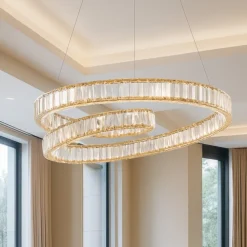 Lampadari Moderni-Selezionato da Mazzolaluce Lampadario design led di cristallo oro stile contemporaneo