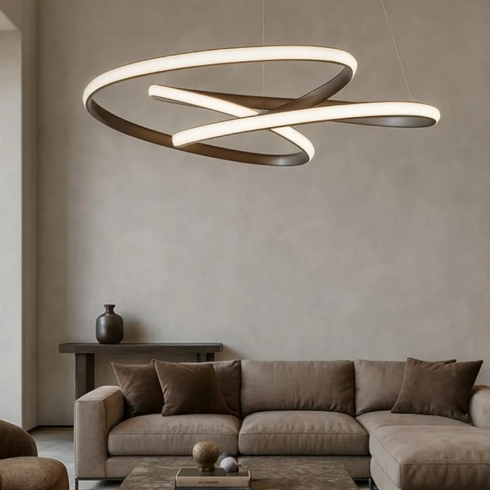 Lampadari Moderni-Selezionato da Mazzolaluce Lampadario design marrone per soggiorno moderno led dimmerabile