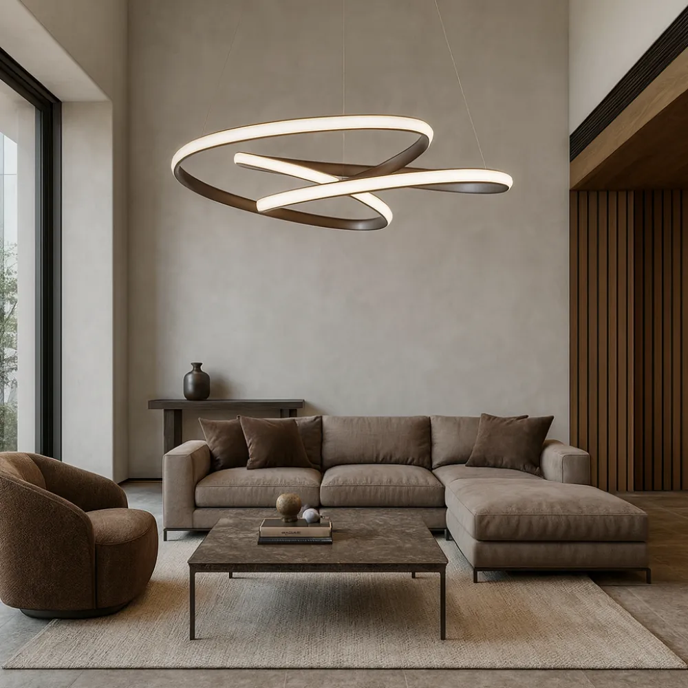 Lampadari Moderni-Selezionato da Mazzolaluce Lampadario design marrone per soggiorno moderno led dimmerabile