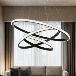 Lampadari Moderni-Selezionato da Mazzolaluce Lampadario design moderno cerchi nero led per salone