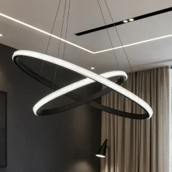 Lampadari Moderni-Selezionato da Mazzolaluce Lampadario design moderno led cerchi nero