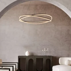 Lampadari Moderni-Selezionato da Mazzolaluce Lampadario design moderno led 68w 3000k nero dimmerabile con telecomando
