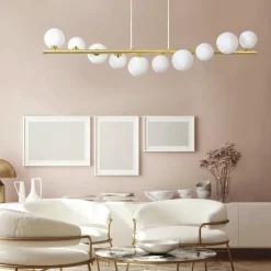 Lampadari Moderni-Selezionato da Mazzolaluce Lampadario design oro moderno sfere vetro bianco per soggiorno