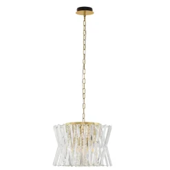 Lampadari Moderni-Selezionato da Mazzolaluce Lampadario design oro satinato rotondo con cristalli elegante