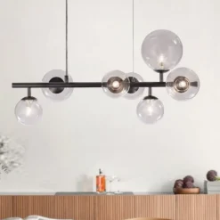 Lampadari Moderni-Selezionato da Mazzolaluce Lampadario design per soggiorno moderno nero con sfere di vetro