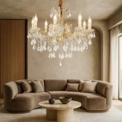 Lampadari Moderni-Ideal Lux Lampadario di cristallo a goccia napoleon sp8 dorato 8 luci