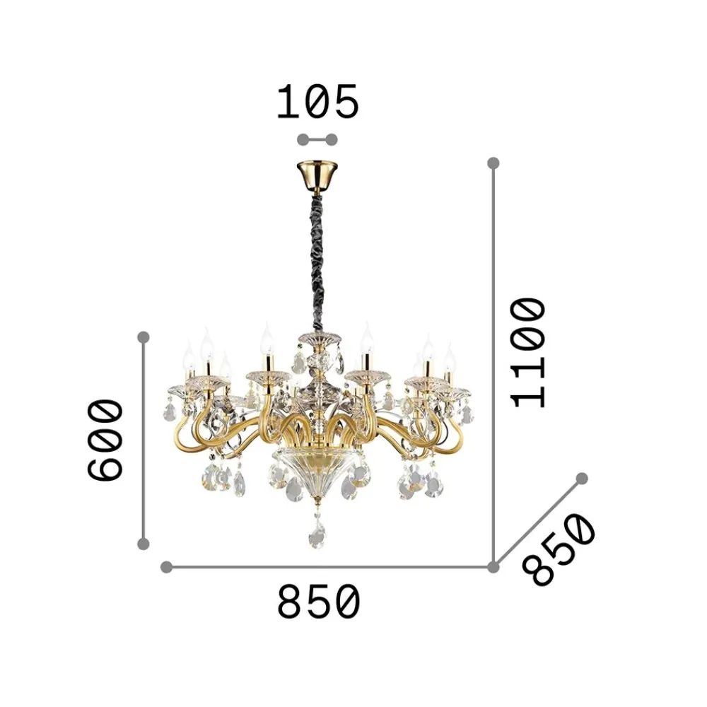 Lampadari Moderni-Ideal Lux Lampadario di cristallo negresco sp10 trasparente e oro