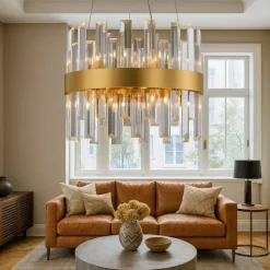 Lampadari Moderni-Selezionato da Mazzolaluce Lampadario di cristallo oro per salotto contemporaneo