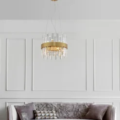 Lampadari Moderni-Selezionato da Mazzolaluce Lampadario di cristallo oro per salotto contemporaneo