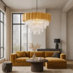 Lampadari Moderni-Selezionato da Mazzolaluce Lampadario di cristallo oro per salotto